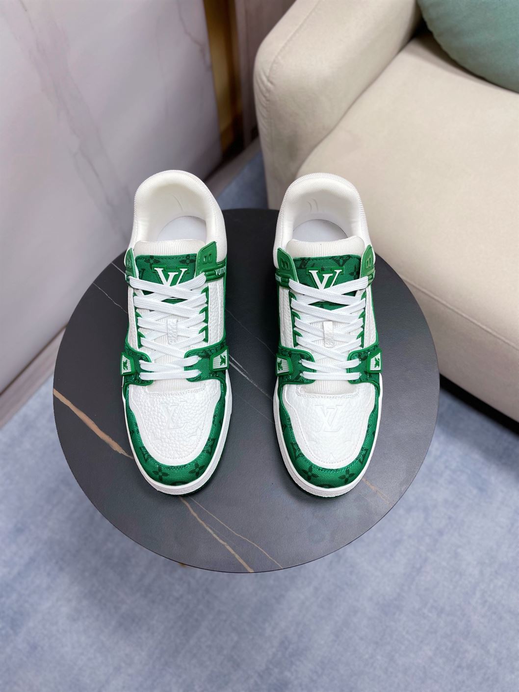 LOUIS VUITTON TRAINER MONOGRAM DENIM WHITE GREEN   LVS001