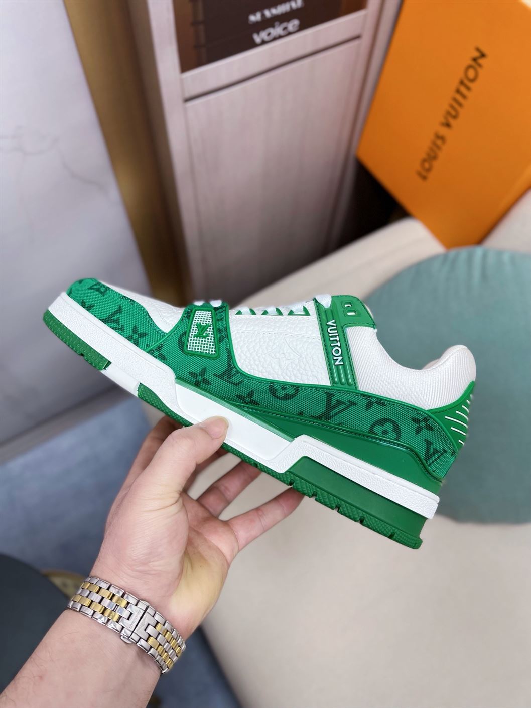 LOUIS VUITTON TRAINER MONOGRAM DENIM WHITE GREEN   LVS001