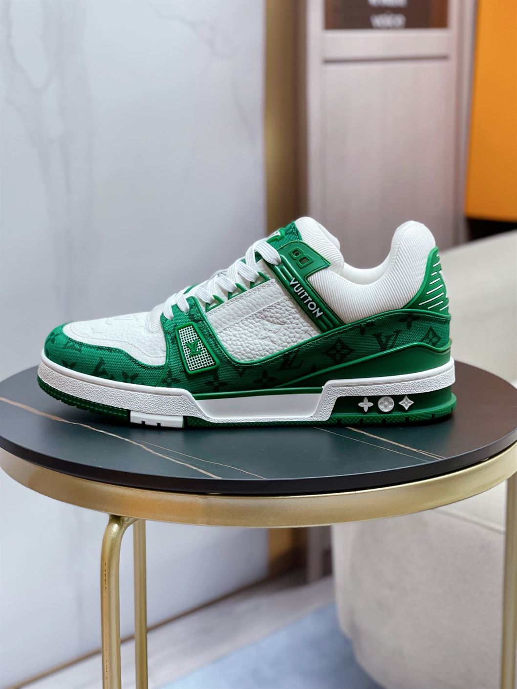 LOUIS VUITTON TRAINER MONOGRAM DENIM WHITE GREEN   LVS001