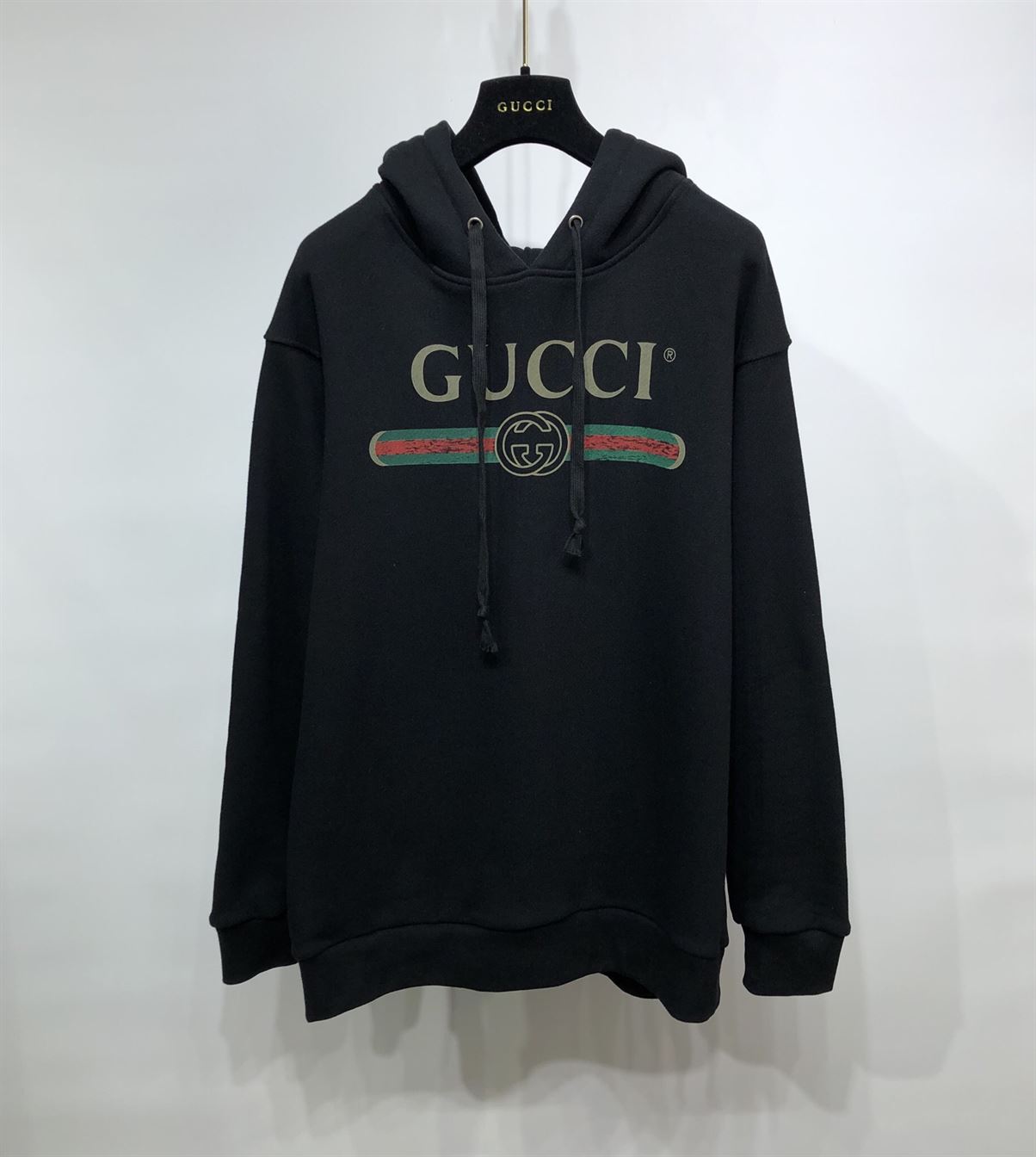 GUCCI BLACK VINTAGE LOGO COTTON SWEATSHIRT HOODED   GCK006