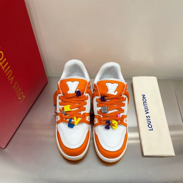 LOUIS VUITTON TRAINER MAXI LOW-TOP SNEAKERS IN WHITE AND ORANGE   LVS115