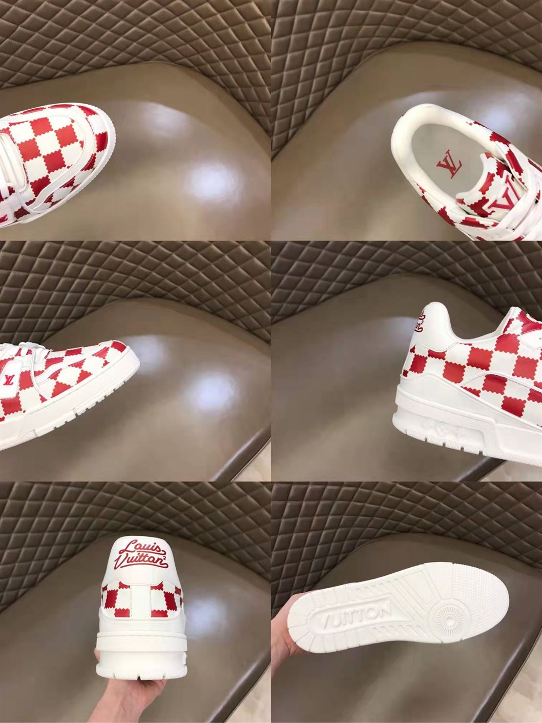 LOUIS VUITTON TRAINER SNEAKER RED WHITE DAMIER   LVS044