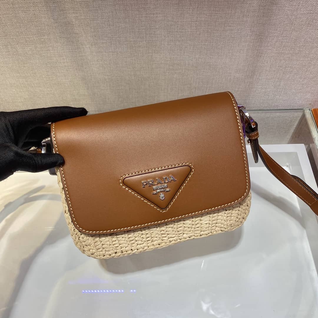 Prada Raffia And Leather Shoulder Bag