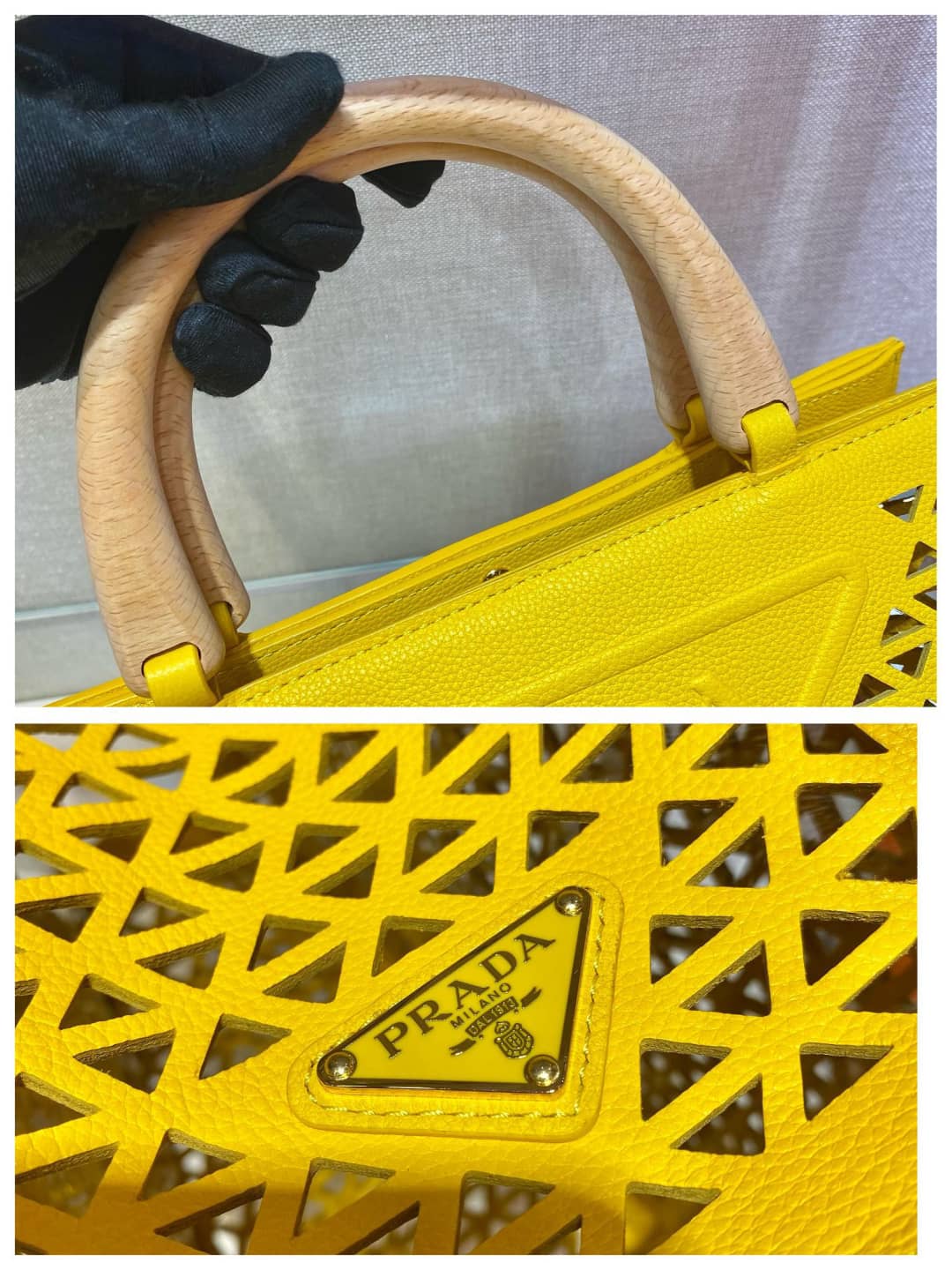 Prada Hollow Out Cowhide Leather Beech Tote