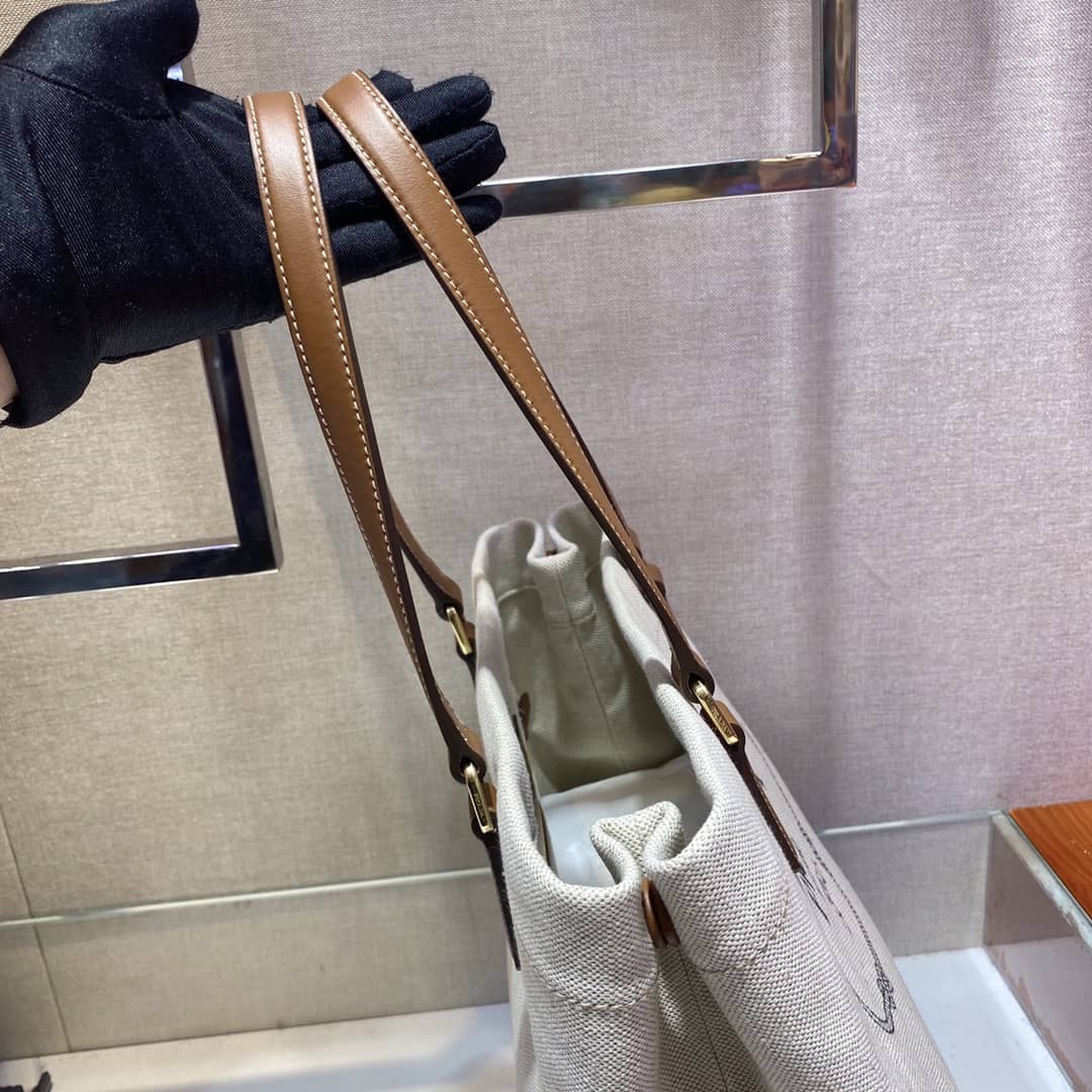 Prada Raffia Tote Dupe Small Linen Blend Calf Leather Replica Tote