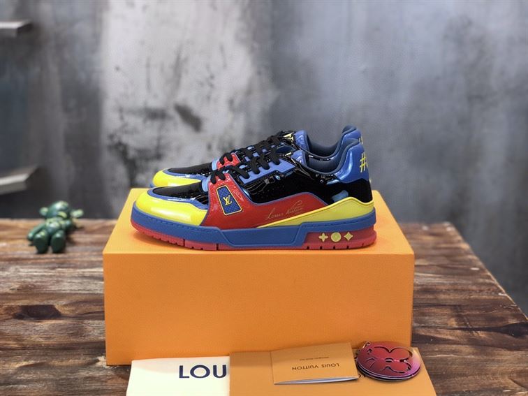 LV Shoes Replica TRAINER SNEAKERS IN NAVY BLUE PATENT CANVAS   LVS034