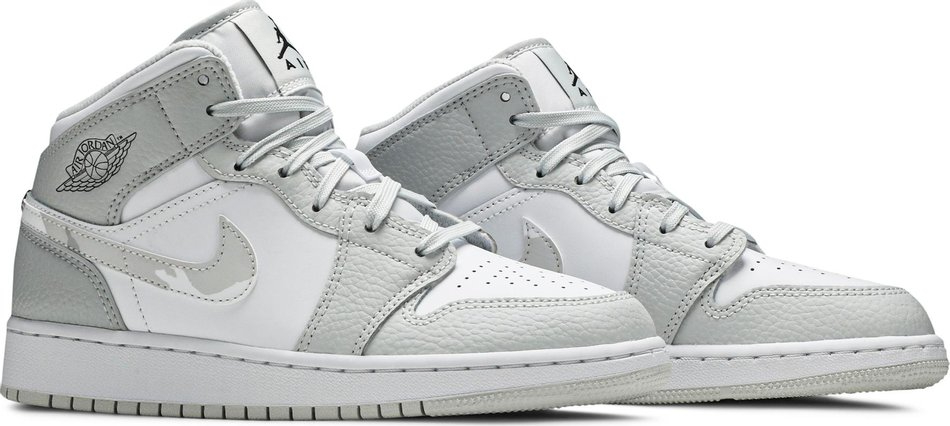 Air Jordan 1 Mid SE GS  Swoosh Logo-Grey Camo  DD3235-100