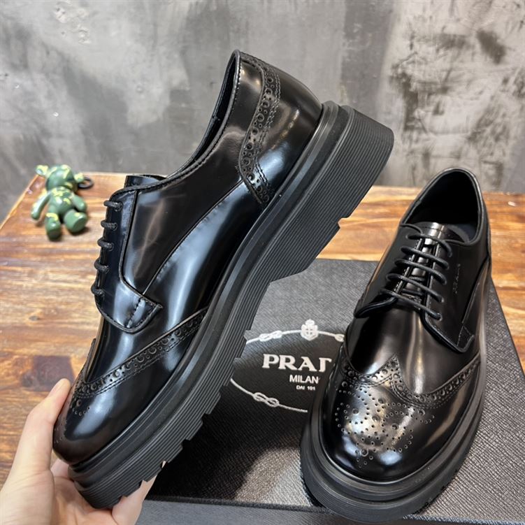 PRADA BRUSHED LEATHER DERBY BROGUE SHOES SHOES   PRS033