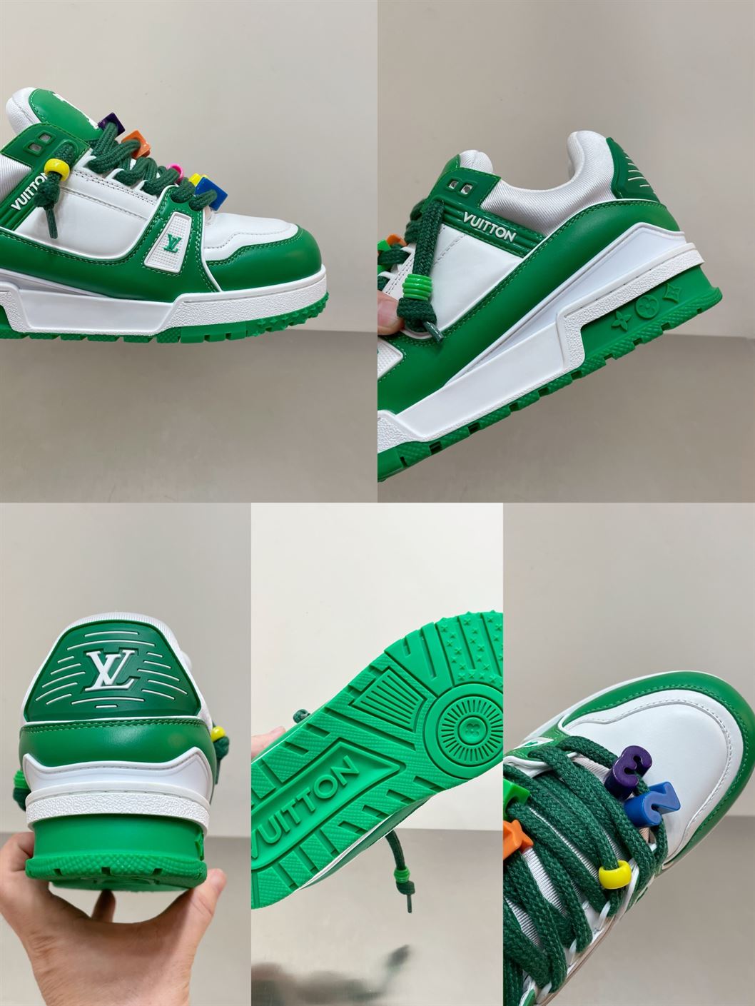 LOUIS VUITTON TRAINER MAXI LOW-TOP SNEAKERS IN WHITE AND GREEN   LVS113