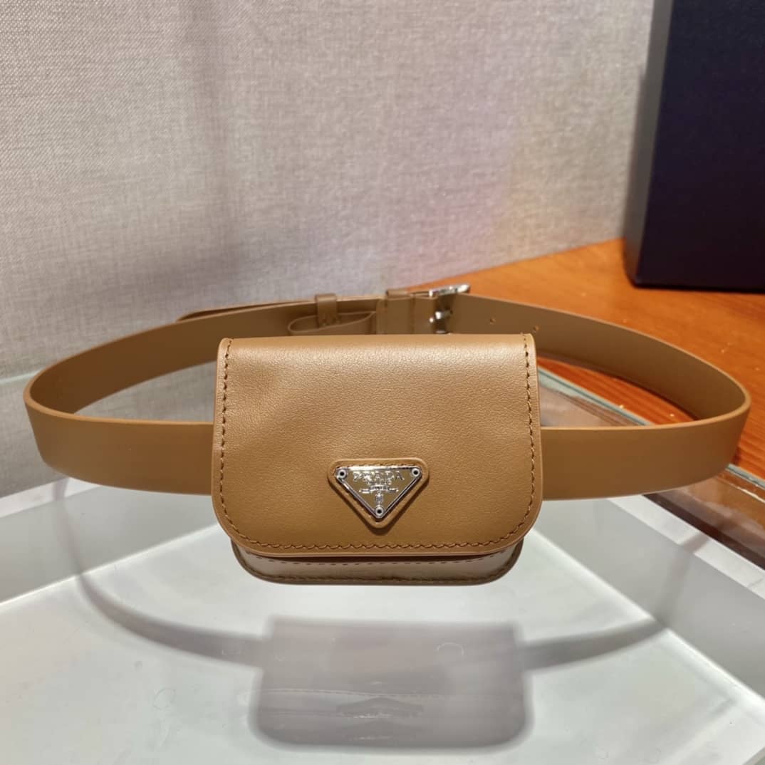 Prada Womens Leather Belt With Pouch