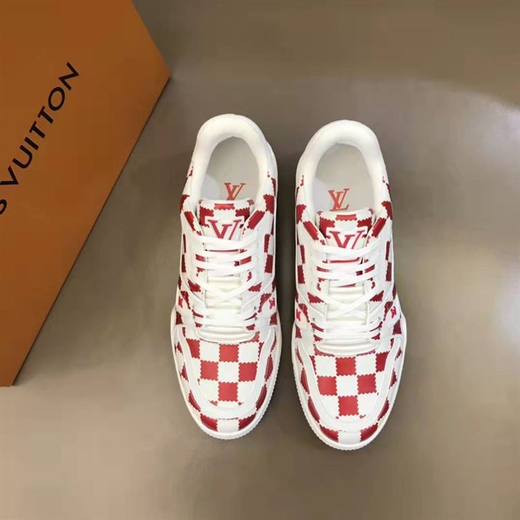 LOUIS VUITTON TRAINER SNEAKER RED WHITE DAMIER   LVS044