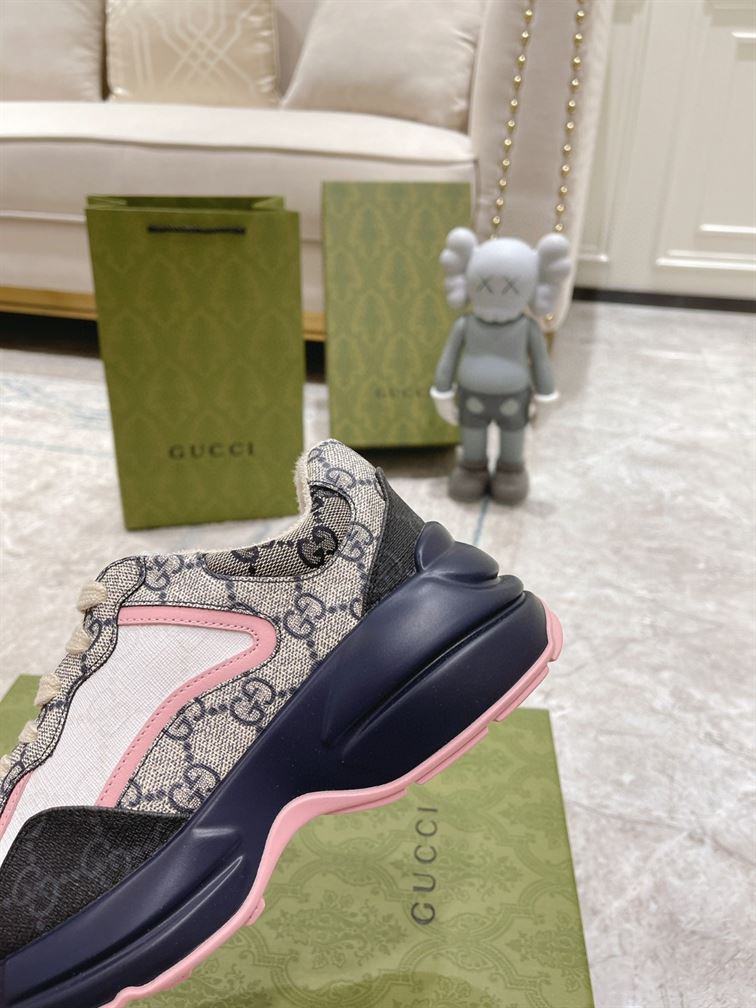 GUCCI RHYTON GG-MONOGRAM LEATHER-TRIM CANVAS TRAINERS   GCC106