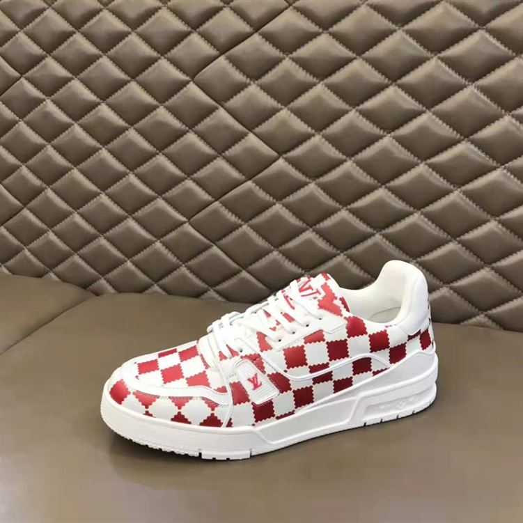 LOUIS VUITTON TRAINER SNEAKER RED WHITE DAMIER   LVS044