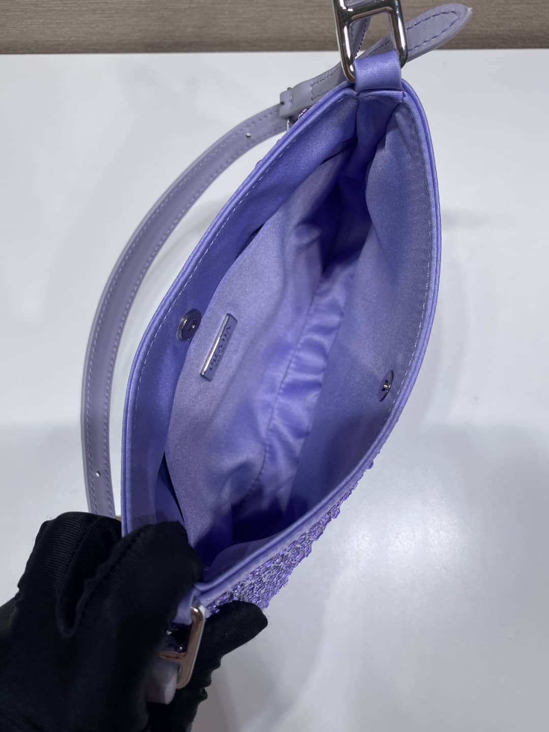 Prada Cleo Bag Dupe Satin Bag With Appliqusin In Wisteria