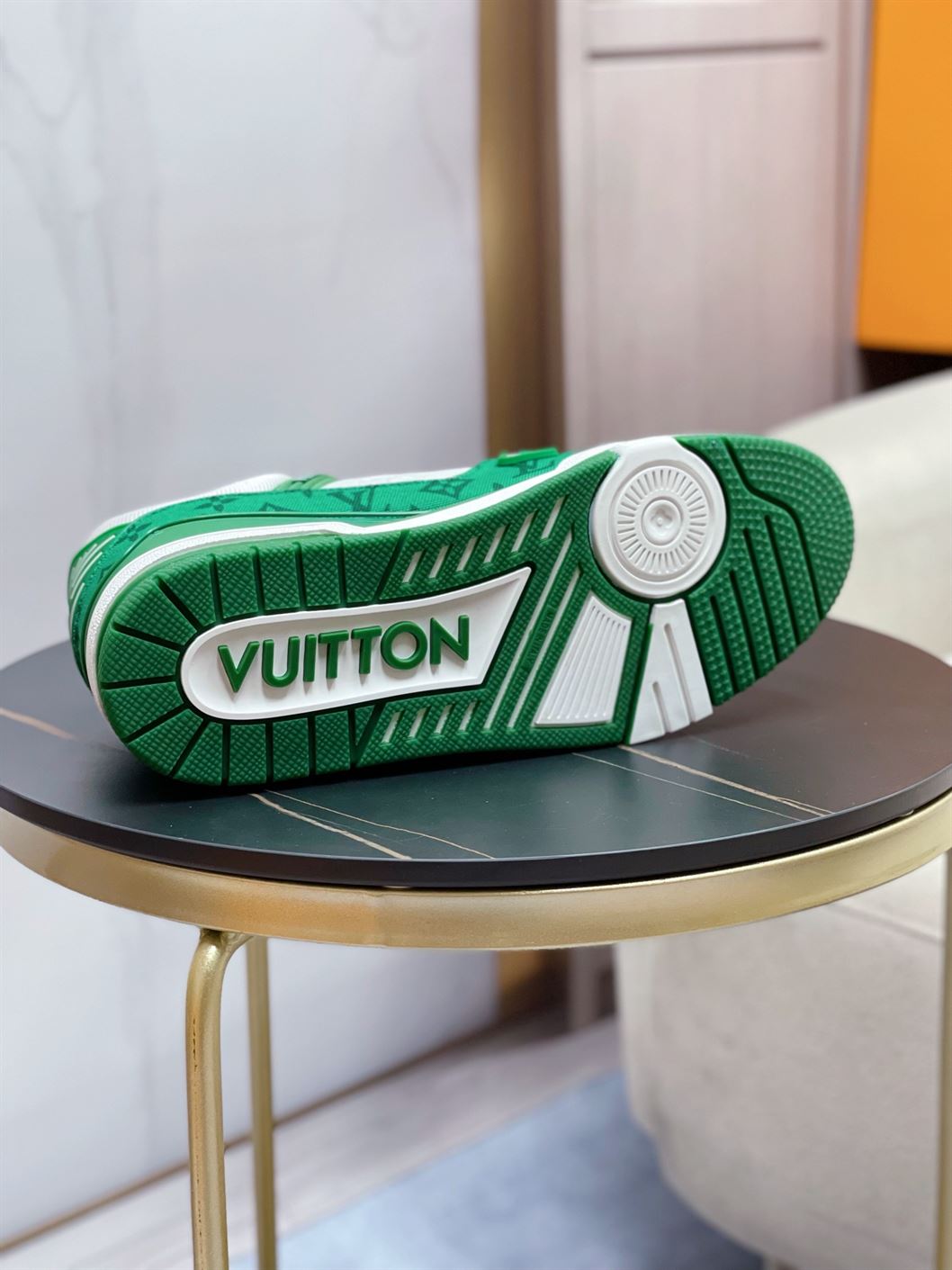 LOUIS VUITTON TRAINER MONOGRAM DENIM WHITE GREEN   LVS001