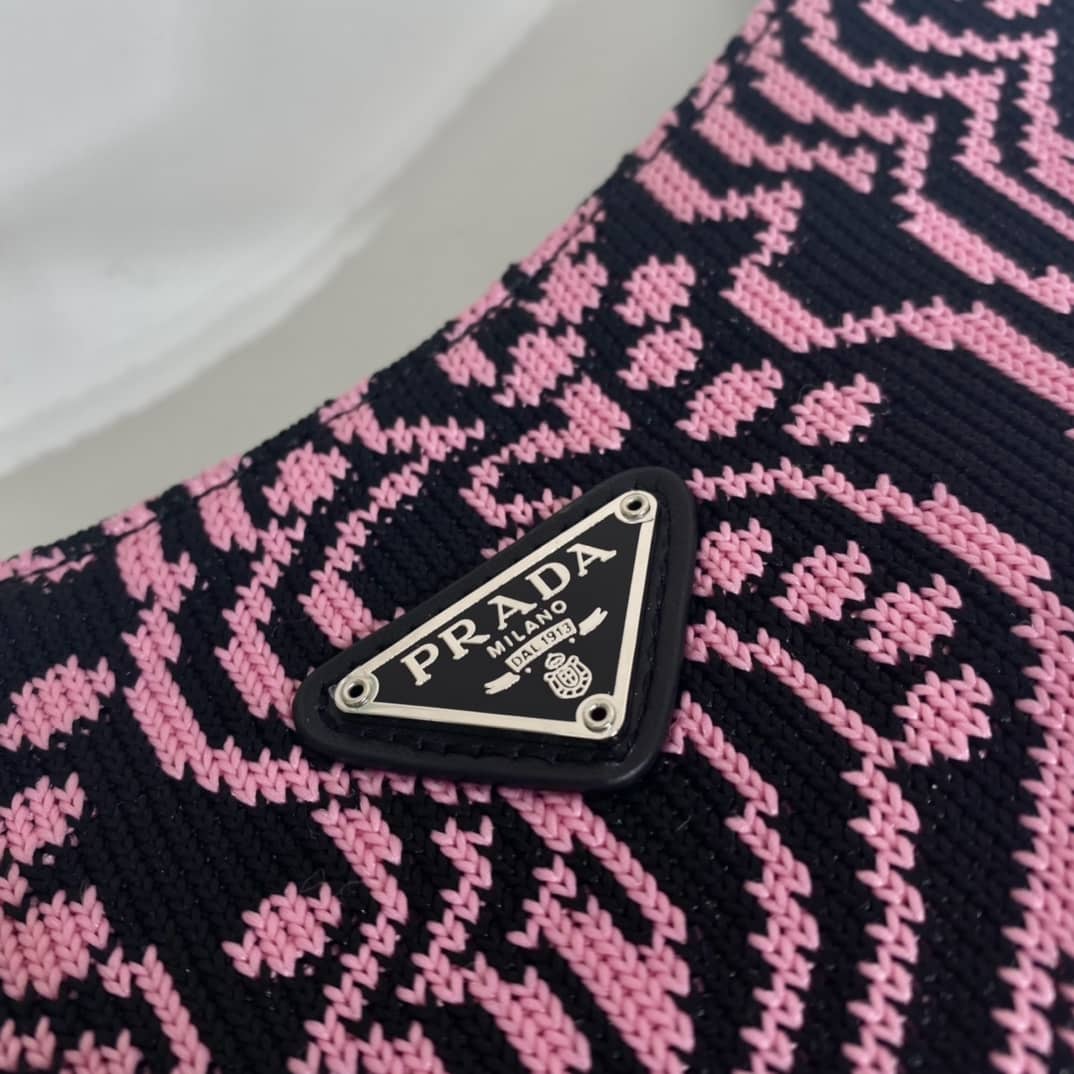 Prada Cleo Bag Dupe Jacquard Knit And Leather Replica Bag