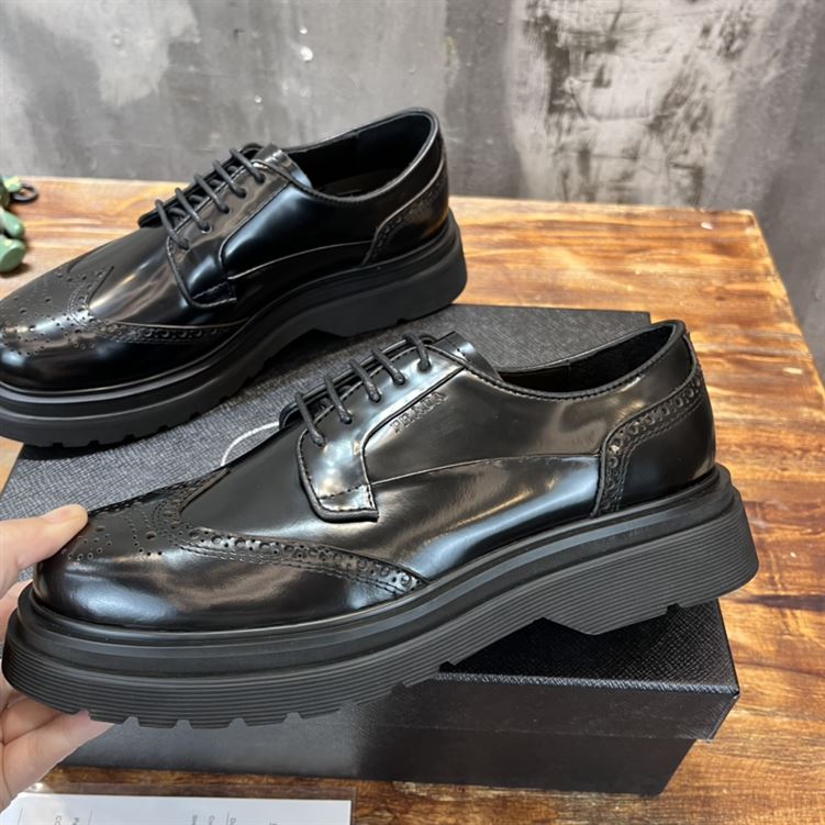 PRADA BRUSHED LEATHER DERBY BROGUE SHOES SHOES   PRS033