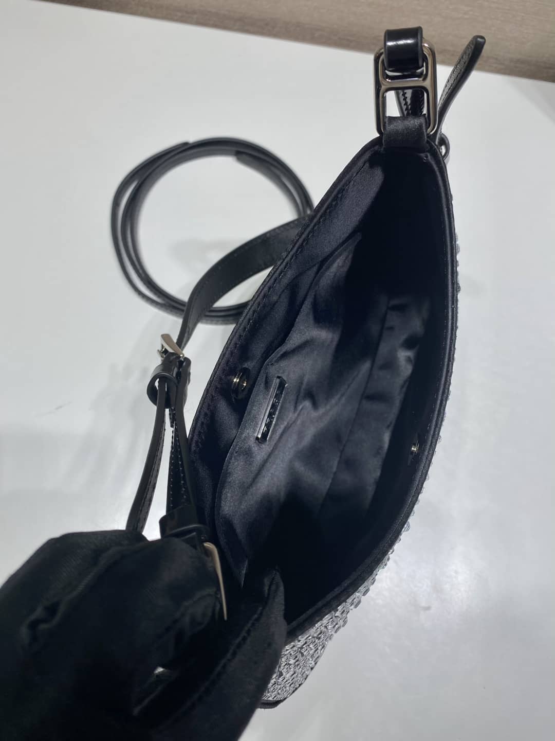 Replica Pradas Cleo Satin Bag With Appliqusin In Wisteria