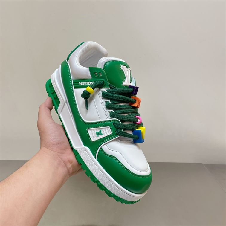 LOUIS VUITTON TRAINER MAXI LOW-TOP SNEAKERS IN WHITE AND GREEN   LVS113