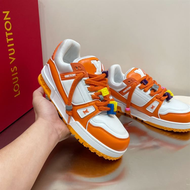 LOUIS VUITTON TRAINER MAXI LOW-TOP SNEAKERS IN WHITE AND ORANGE   LVS115