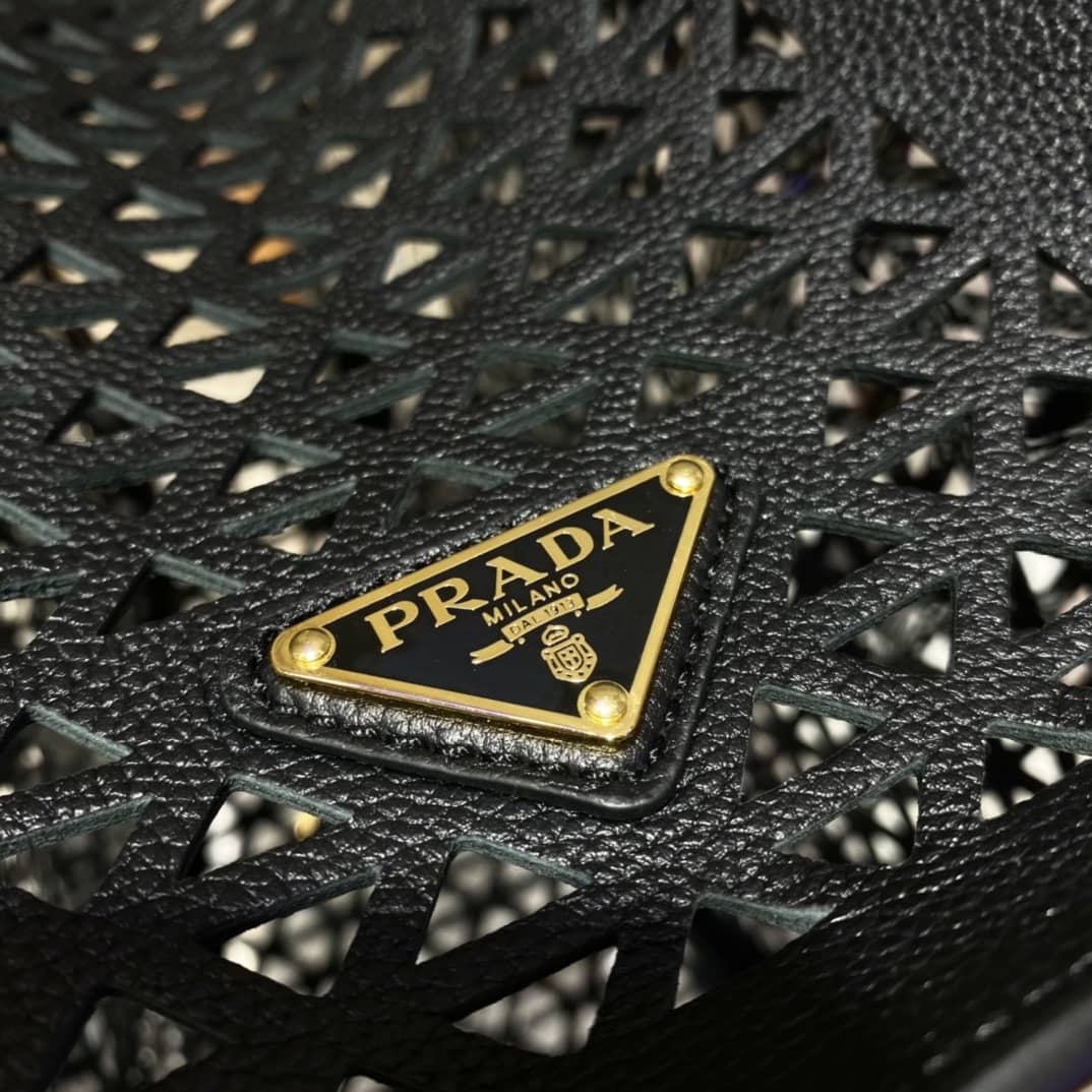 Prada Hollow Out Cowhide Leather Beech Tote
