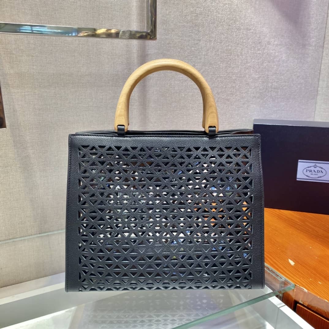 Prada Hollow Out Cowhide Leather Beech Tote
