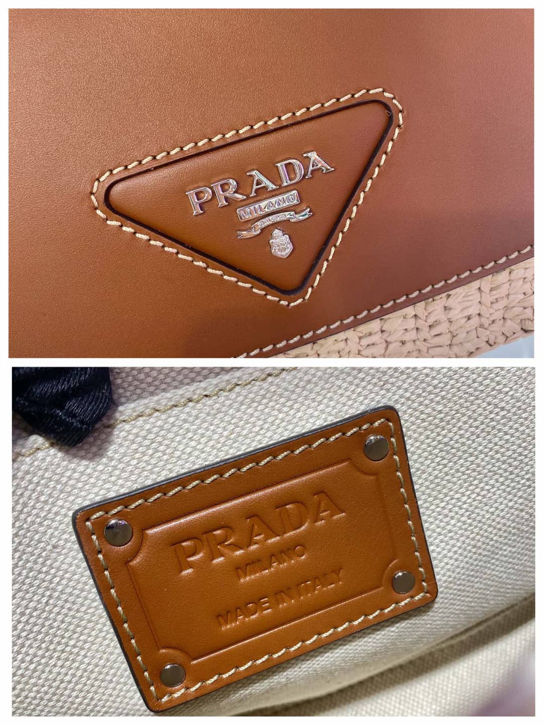 Prada Raffia And Leather Shoulder Bag