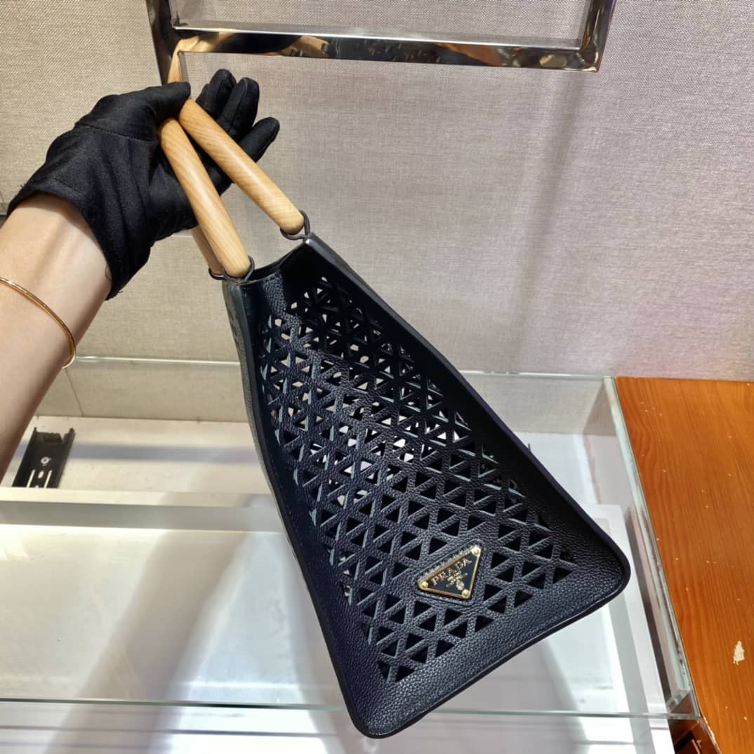 Prada Hollow Out Cowhide Leather Beech Tote