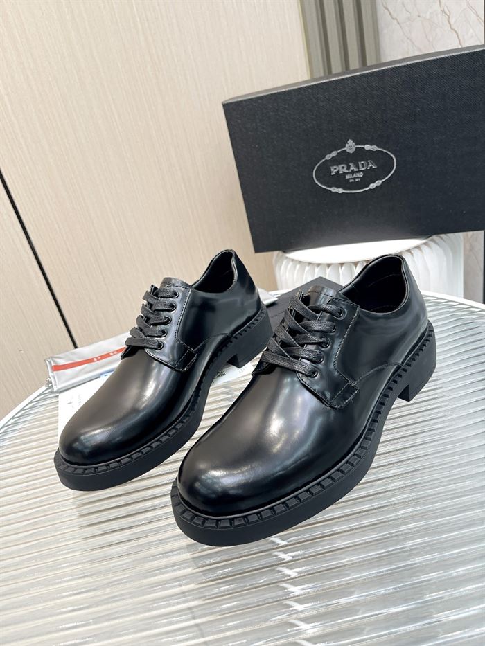 PRADA MONOLITH BRUSHED LEATHER DERBY SHOES   PRS038