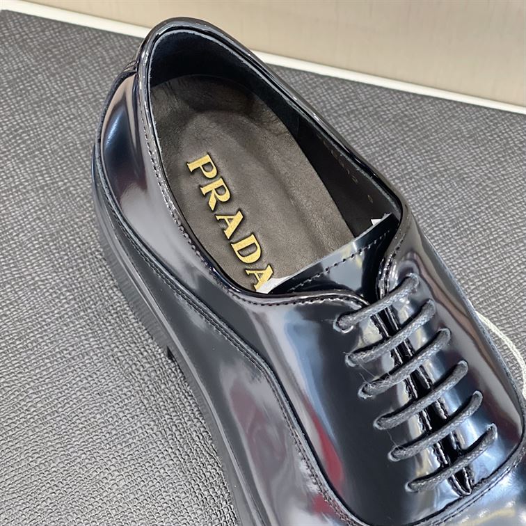 PRADA MONOLITH BRUSHED LEATHER OXFORD SHOES   PRS040