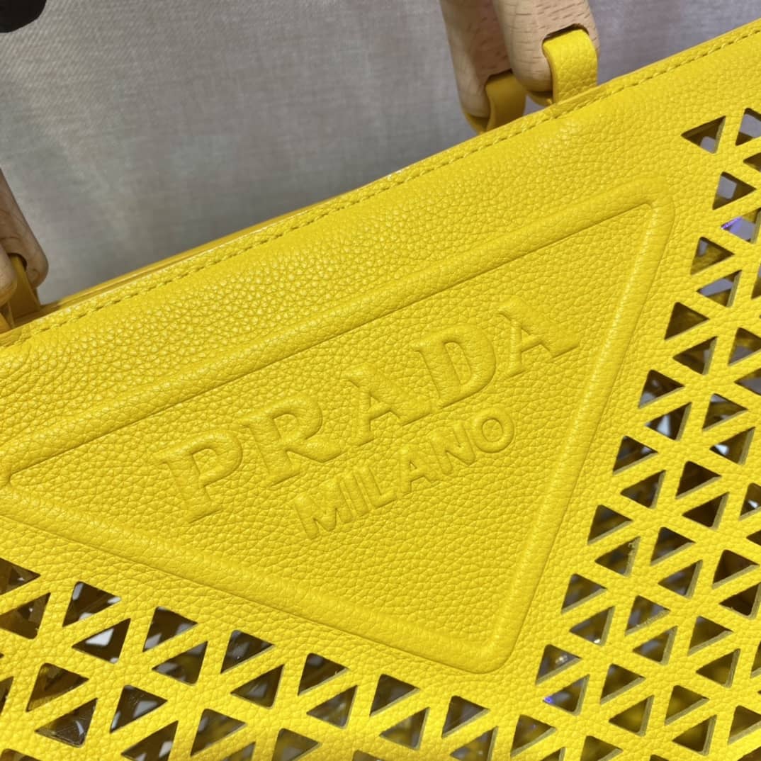 Prada Hollow Out Cowhide Leather Beech Tote