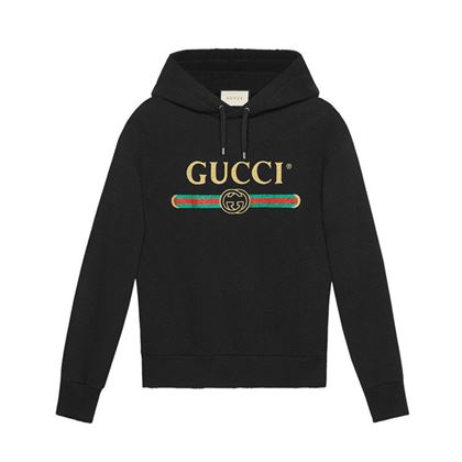 GUCCI BLACK VINTAGE LOGO COTTON SWEATSHIRT HOODED   GCK006