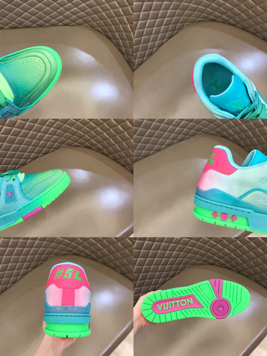 LOUIS VUITTTON TRAINER SNEAKERS IN GREEN GRAINED CALF LEATHER   LVS002