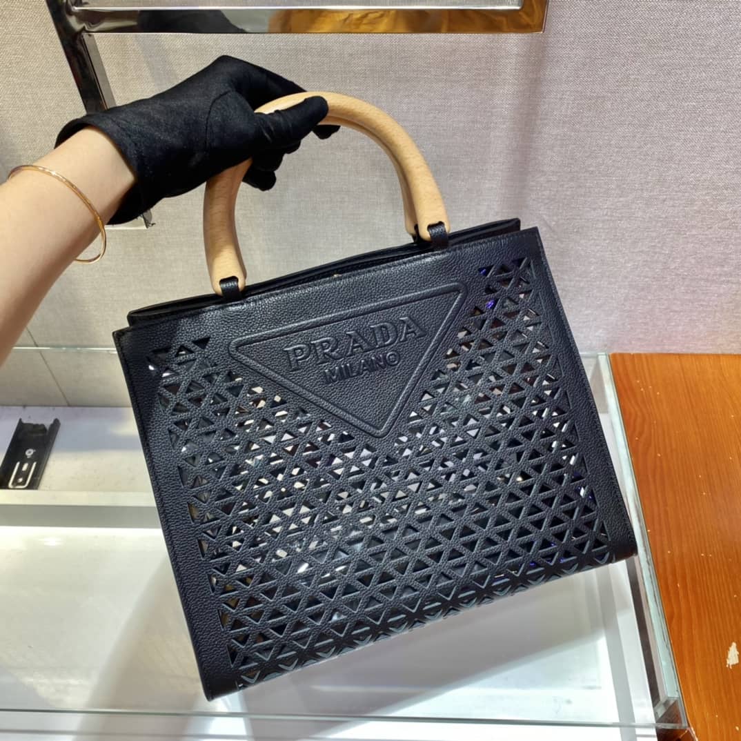 Prada Hollow Out Cowhide Leather Beech Tote