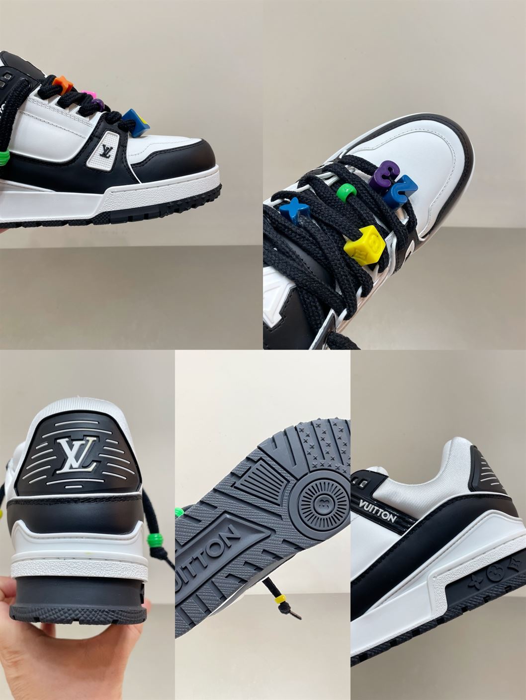 LOUIS VUITTON TRAINER MAXI LOW-TOP SNEAKERS IN WHITE AND BLACK   LVS116