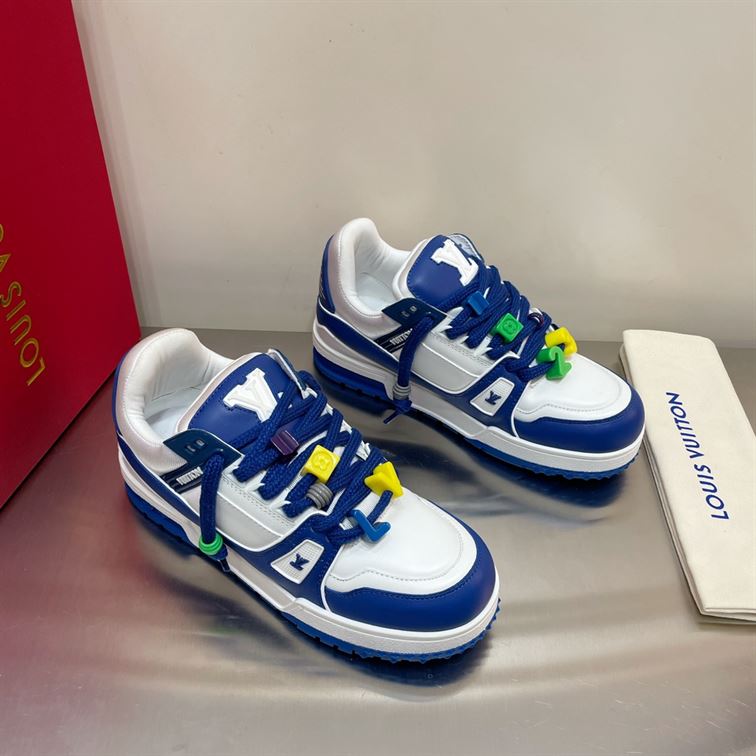 LOUIS VUITTON TRAINER MAXI LOW-TOP SNEAKERS IN WHITE AND BLUE   LVS117