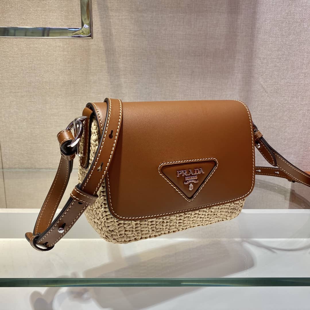 Prada Raffia And Leather Shoulder Bag