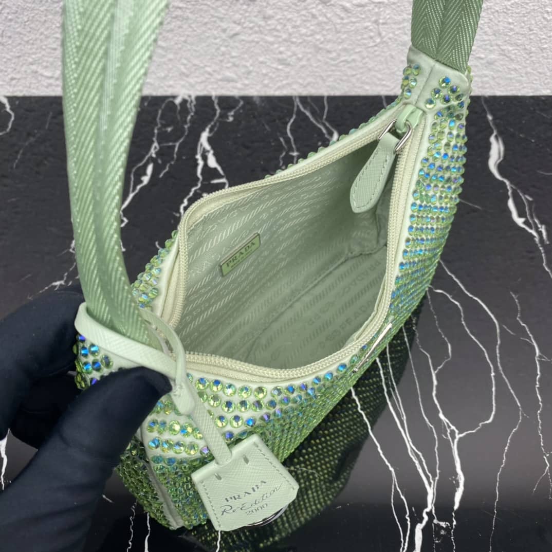 Prada Satin Re-Edition 2000 Crystal Mini Hobo