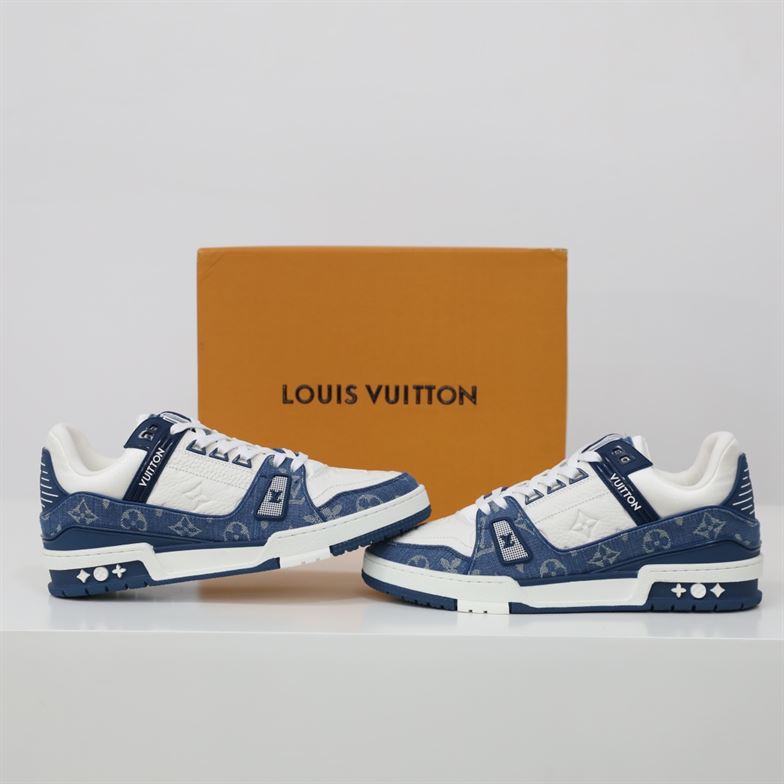LOUIS VUITTON TRAINER MONOGRAM DENIM WHITE BLUE   LVS006