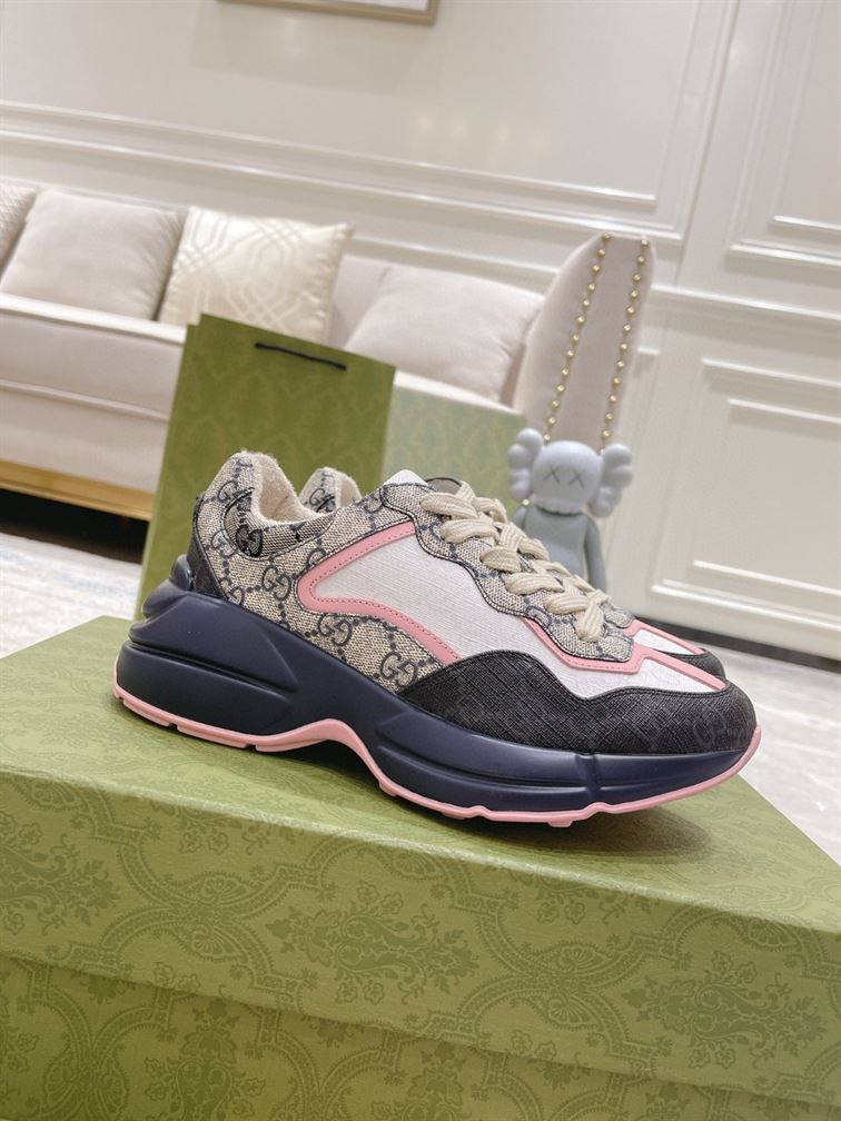 GUCCI RHYTON GG-MONOGRAM LEATHER-TRIM CANVAS TRAINERS   GCC106