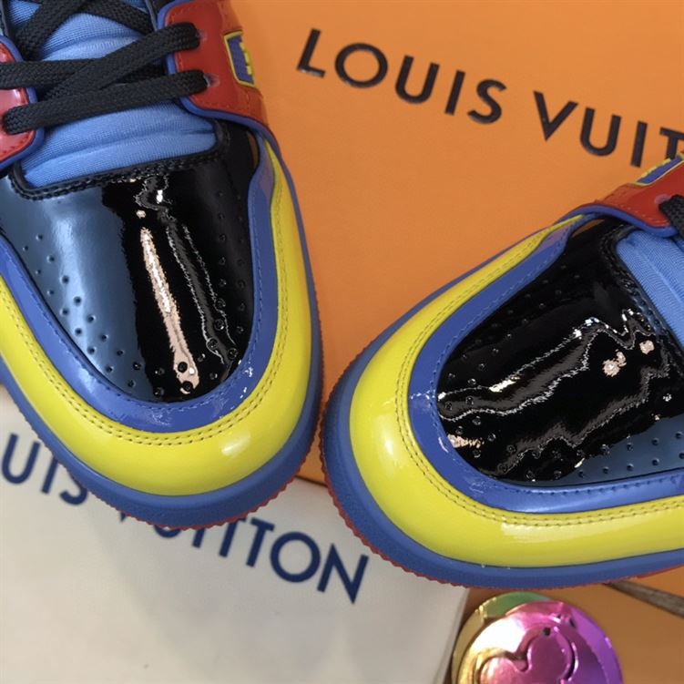 LV Shoes Replica TRAINER SNEAKERS IN NAVY BLUE PATENT CANVAS   LVS034