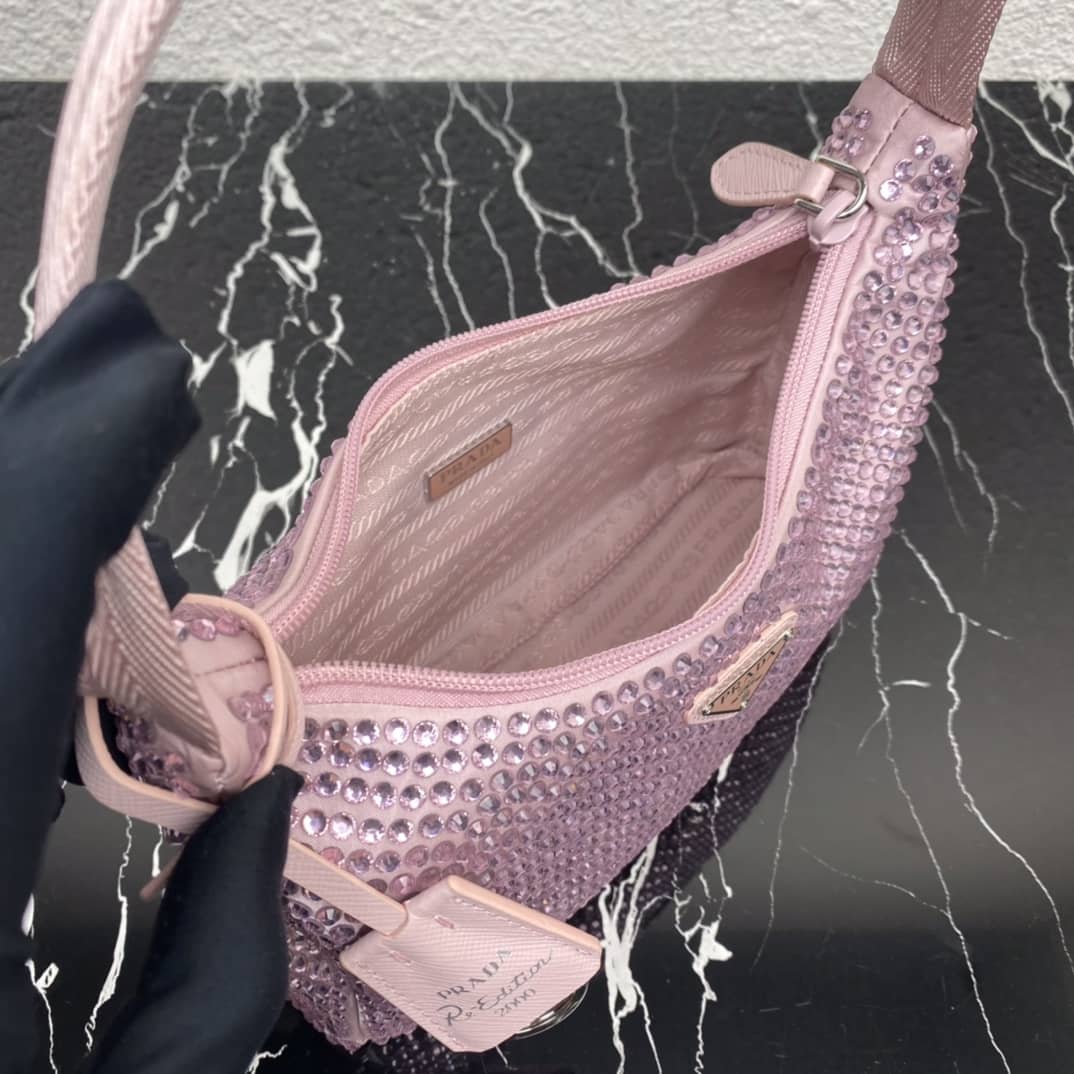 Prada Satin Re-Edition 2000 Crystal Mini Hobo