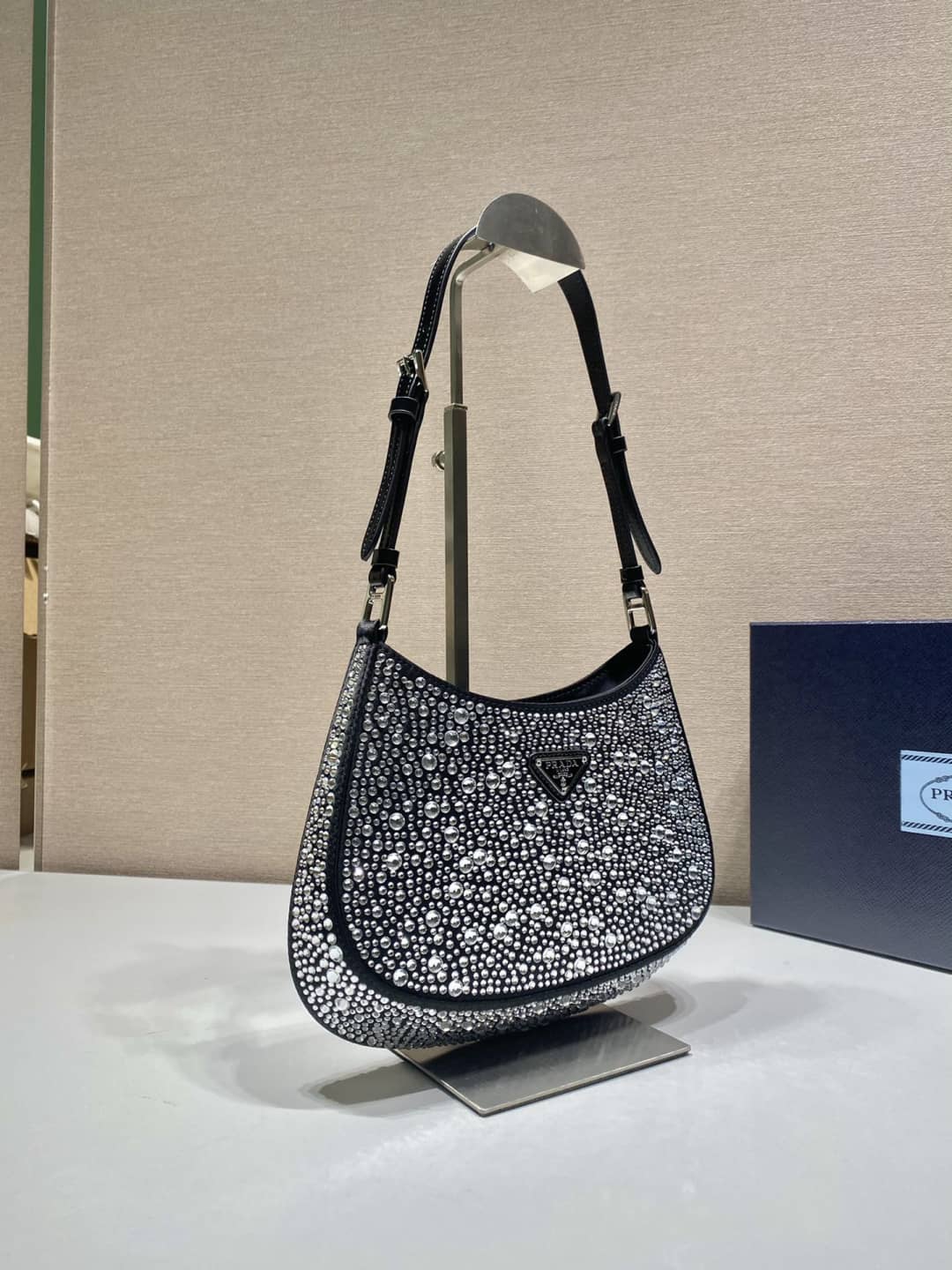 Replica Pradas Cleo Satin Bag With Appliqusin In Wisteria