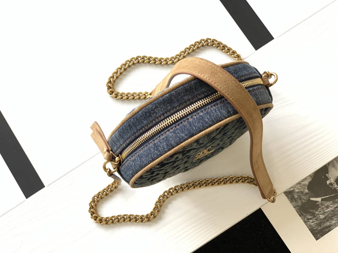 Saint Laurent YSL Vinyle Denim Quilted Round Bag