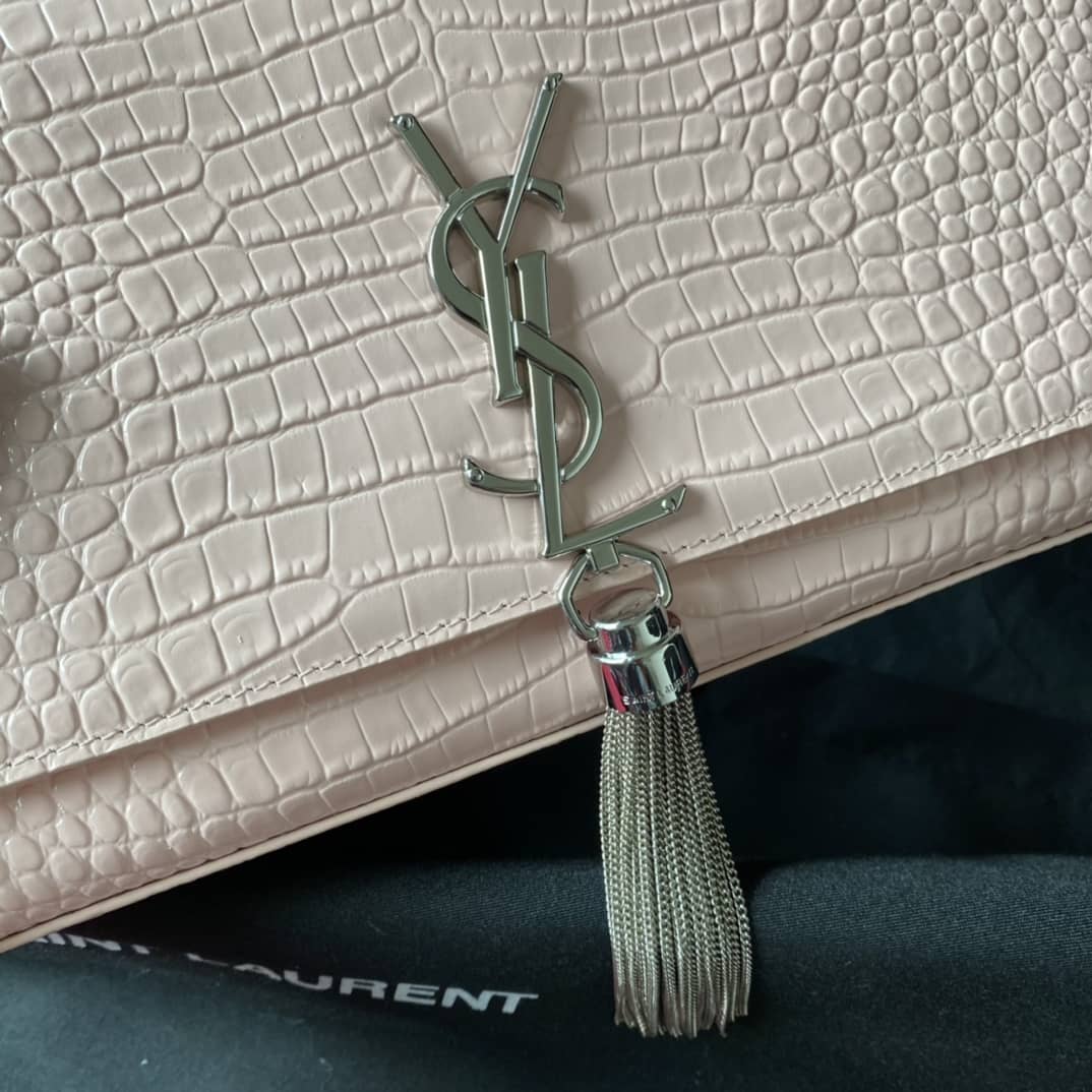 YSL Monogram Kate Tassel Embossed Crocodile Shiny Leather Cohotbag