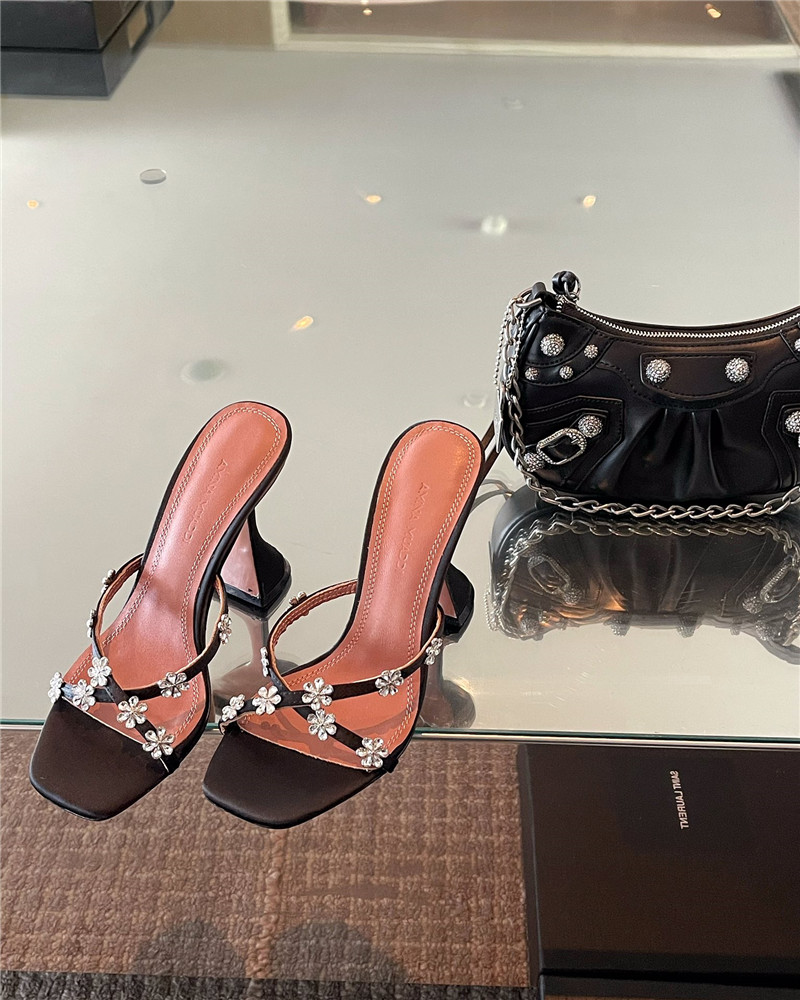 Amina Muaddi Floral Crystal Pumps Wineglass Heel Sandals