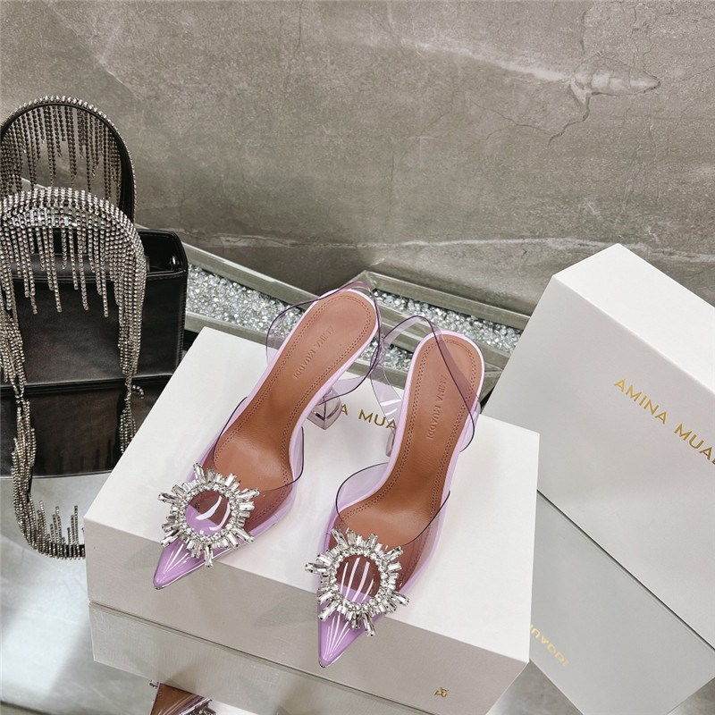 Amina Replica rhinestone buckle heeled slides