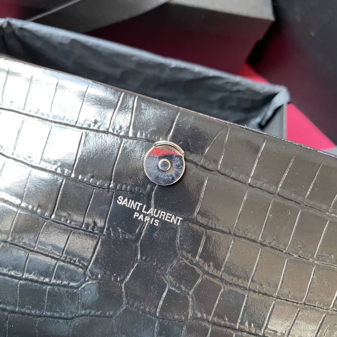 YSL Monogram Kate Tassel Embossed Crocodile Shiny Leather Cohotbag