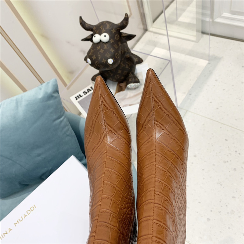 amina muaddi crocodile print boots