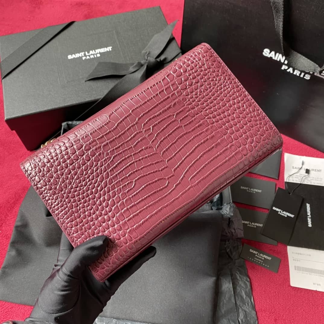 YSL Monogram Kate Tassel Embossed Crocodile Shiny Leather Cohotbag